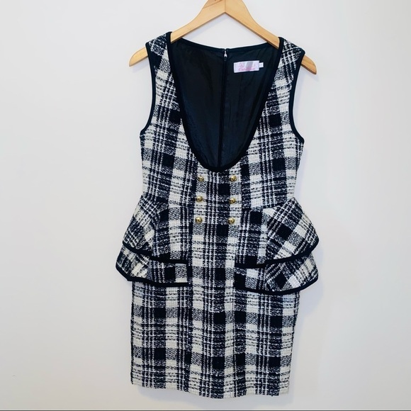 Dabuwawa Tweed Black and White Double Breasted Peplum Mini Dress Size L - Picture 4 of 8
